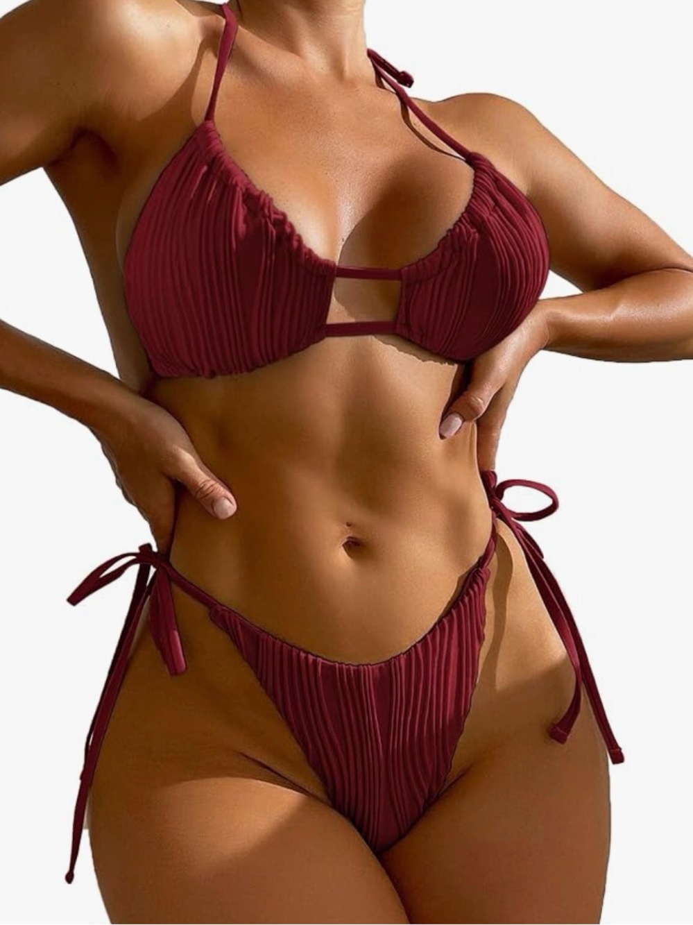 Women’s Crimson Ruched String Bikini Set - Picture 2 of 3
